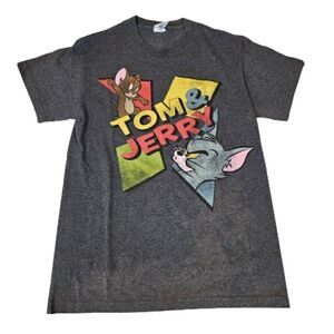 Tom & Jerry Hanna Barbera Retro Old School Grey Graphic Short Sleeve T-Shirt S